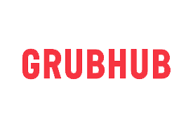 A red and black logo for grubhub.